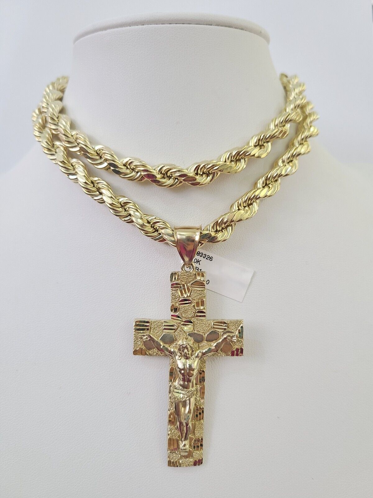 Real 10k Rope Chain Jesus Cross Charm Set 8mm 20"-30" Inch Necklace Yellow Gold