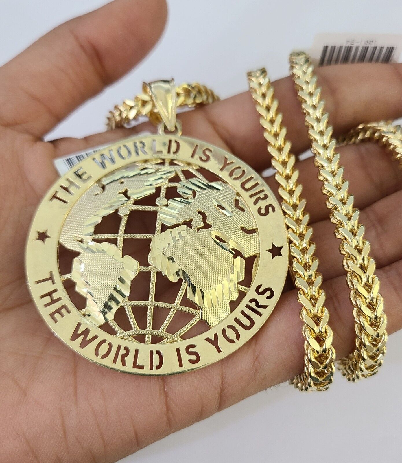 10K Franco Chain World is Yours Pendant Charm Necklace 20"-26" 5mm Gold SET