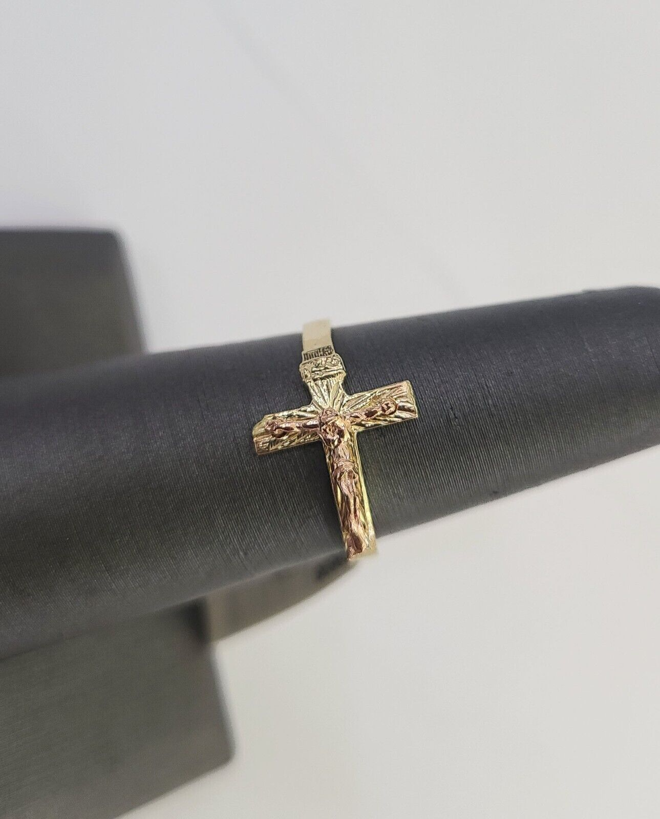 Real 10k Jesus Cross Ring Band Wedding Engagement Casual Women Yellow Gold