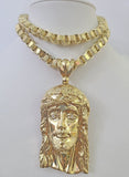 10k Gold Byzantine Necklace Jesus Head Charm 20-30 inches 9mm REAL SET Chain