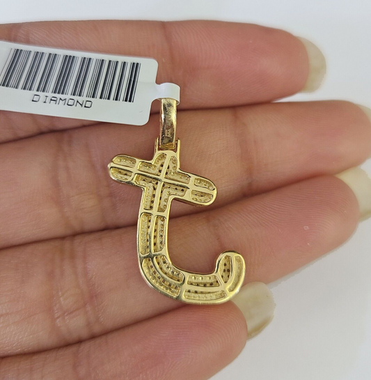 10k Yellow Gold Diamond J Charm Pendant Initial Alphabet Letter Real Genuine