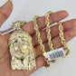 Real 10k Solid Rope Chain Jesus Head Charm Set 6mm 20"-30" Inch Necklace Gold