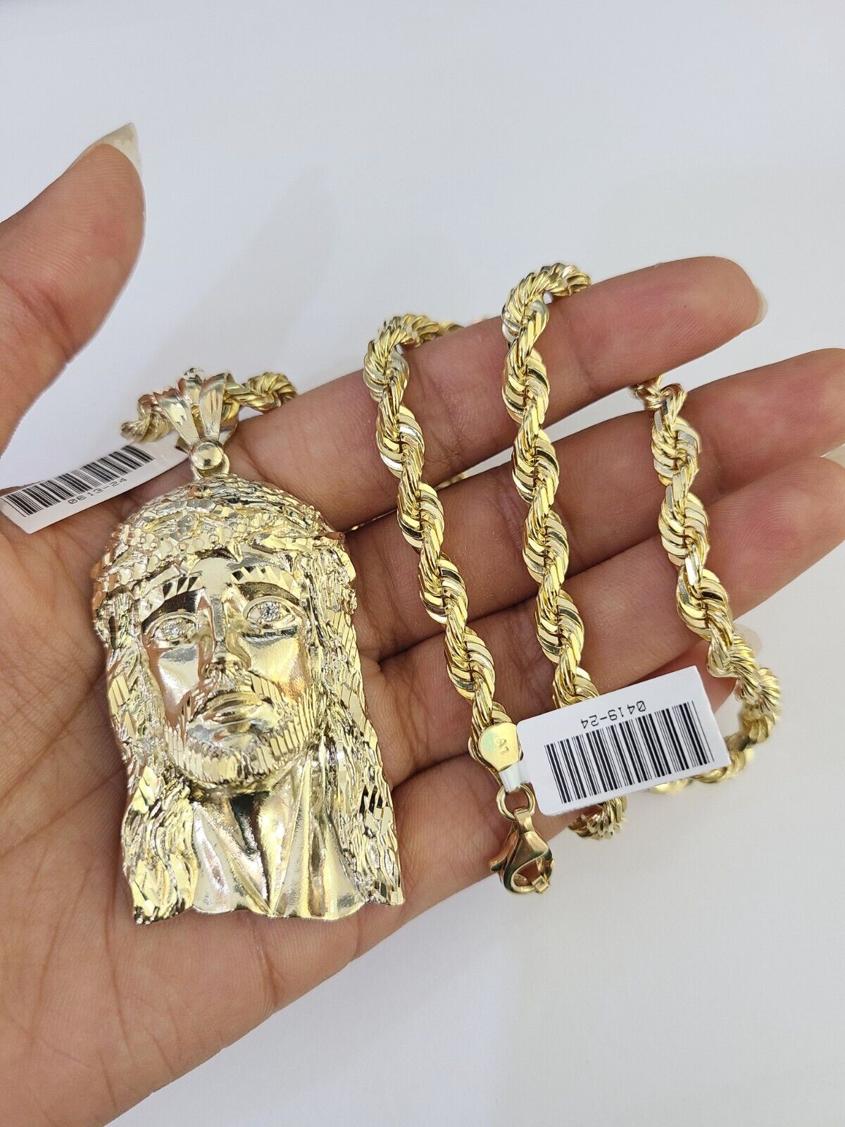 Real 10k Solid Rope Chain Jesus Head Charm Set 6mm 20"-30" Inch Necklace Gold