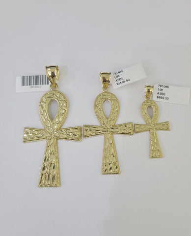 10k Jesus Ankh Cross Charm Pendant Egyptian Yellow Gold Men Women 3" 2.5" 2"