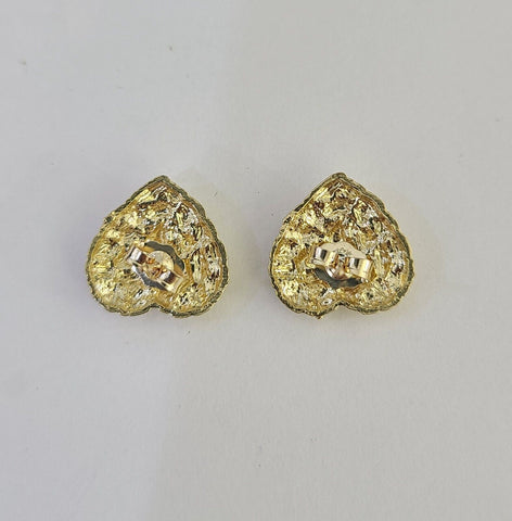 10k Gold Nugget Heart Earrings With Push Back Real 10kt Gold Studs Unisex