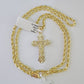 Real 10k 3mm Rope Chain Jesus Cross Pendant Charm 18" 20" 22" 24" 26" Set Yellow