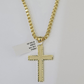 Real 10k Gold Plain Cross Byzantine Chain Necklace 3mm 20" SET 10kt Genuine