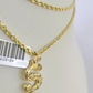 10k Solid Rope Chain 2mm S Initial Pendant Charm Necklace SET 18-22" Ladies