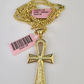 14k Miami Cuban Chain Ankh Cross Charm Pendant 3mm 18"24" inch SET Necklace