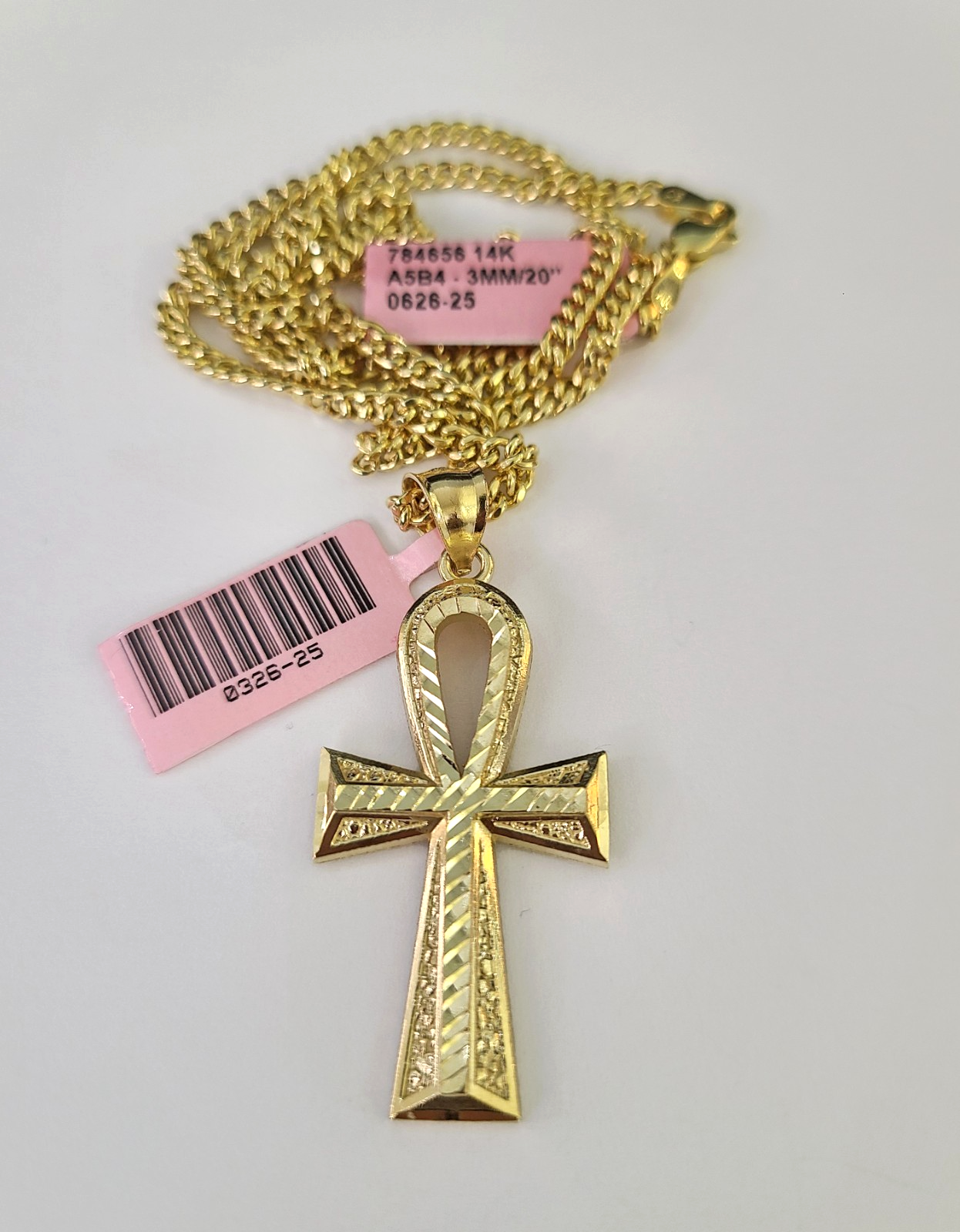 14k Miami Cuban Chain Ankh Cross Charm Pendant 3mm 18"24" inch SET Necklace