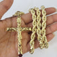 Real 10k Rope Chain Jesus Cross Charm Set 8mm 20"-30" Inch Necklace Yellow Gold