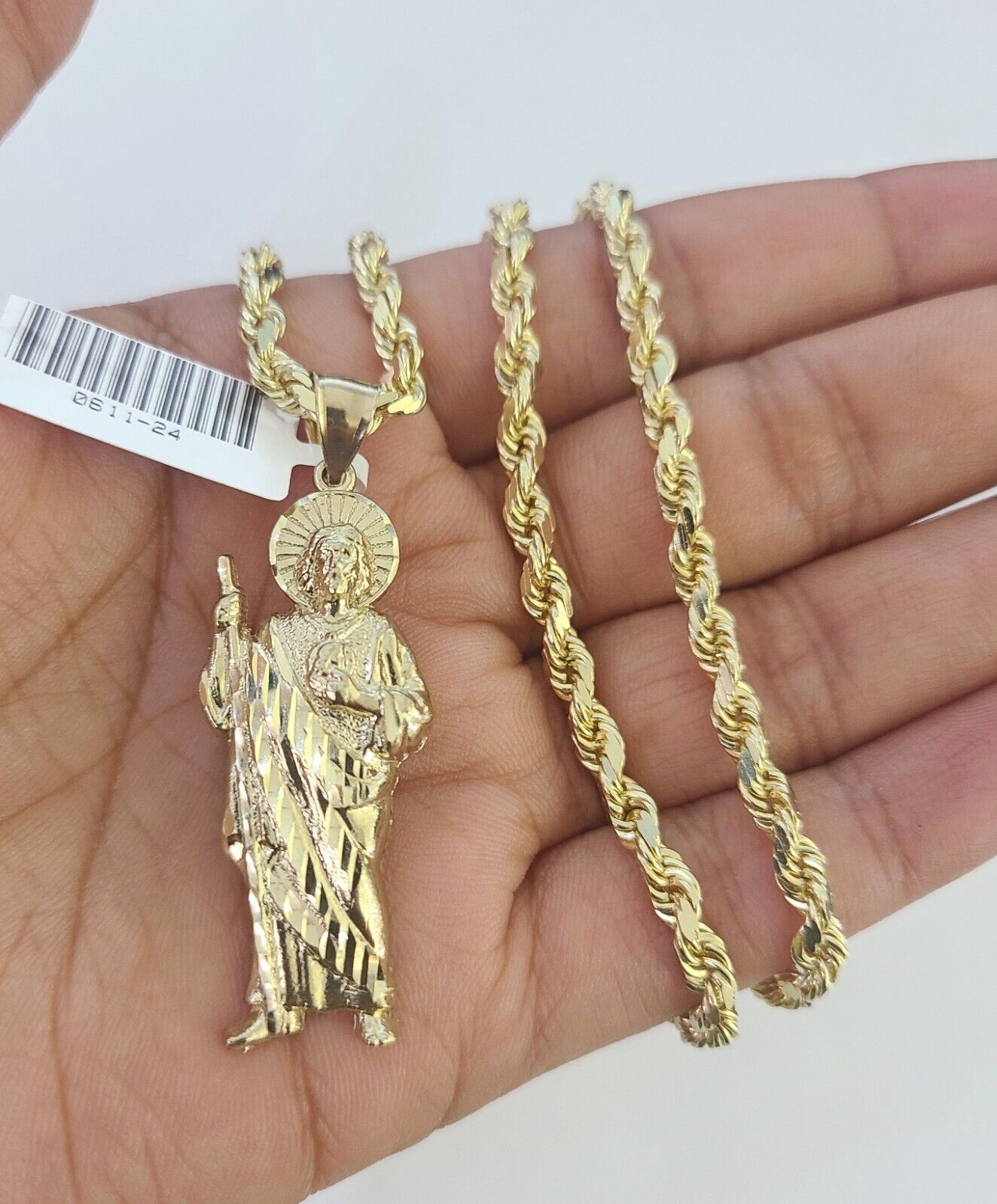 10k Solid Rope Chain Saint Jude Charm Set 4mm 18"-30" Necklace Gold Pendant
