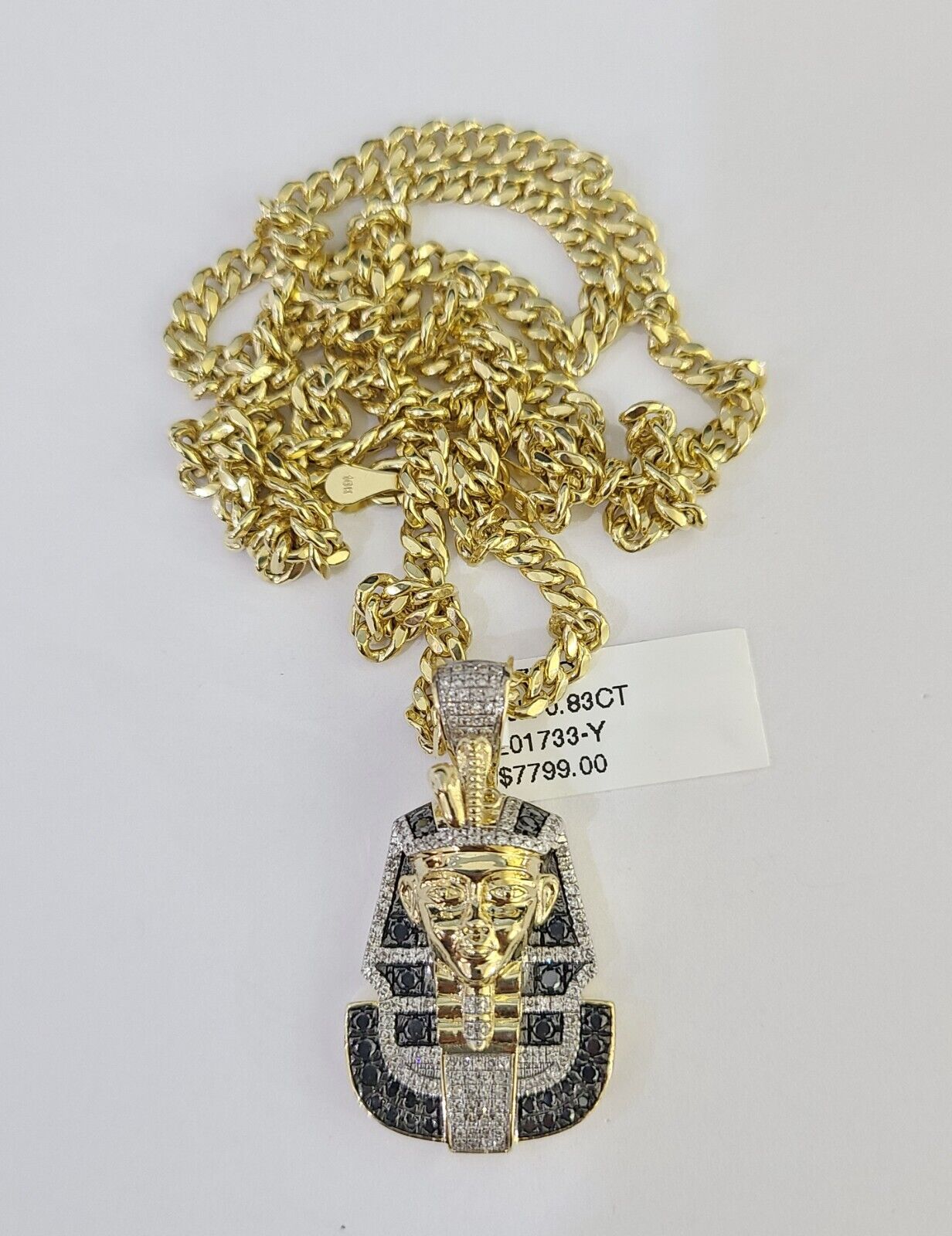 10k Miami Cuban Chain Pharaoh Charm Set 4.5mm 20"-28" Necklace Pendant Gold