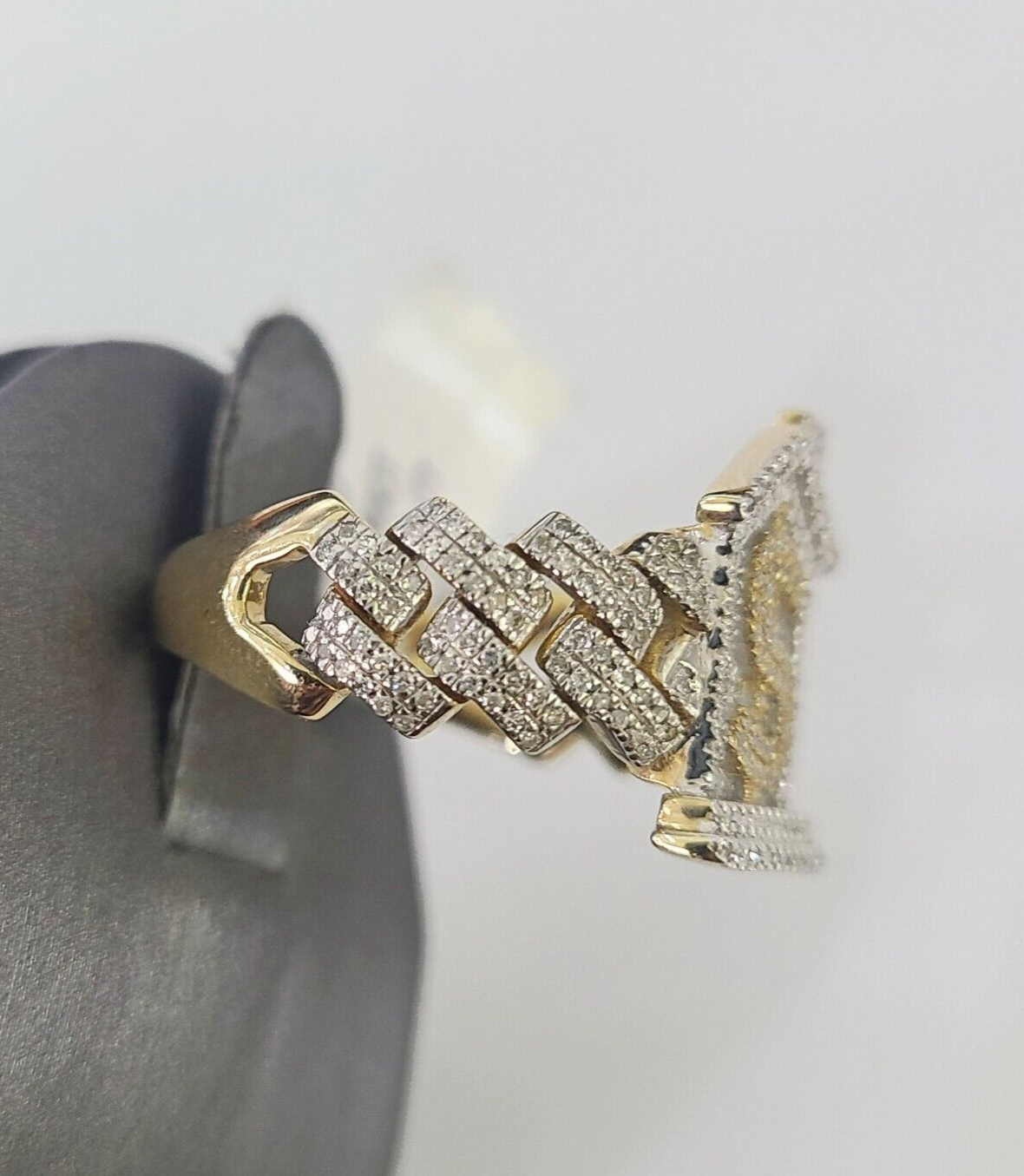 Real 10k Yellow Gold Diamond Mens Ring Trap House Band Casual Genuine Natural