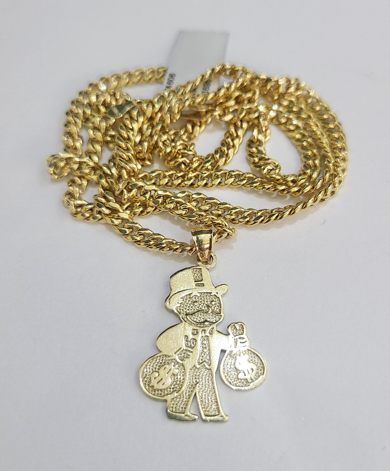 10k Gold Chain Miami Cuban Grandpa Money Bag Charm Set 4mm 18"28" Necklace