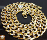 Real 10k Gold Cuban Curb Link Chain 10mm 24 Inch Two-tone Diamond Cut Necklace