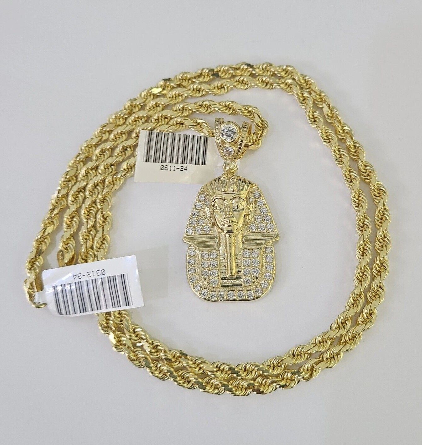 10k Solid Rope Chain Pharaoh Charm Set 4mm 20"-28" Necklace Gold Yellow