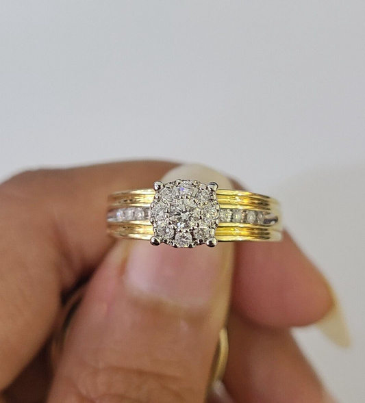 REAL 14k Diamond Ring Yellow Gold Ladies Men Duo SET Wedding Engagement Genuine