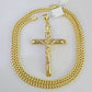 10K Franco Chain INRI Jesus Cross Pendant Charm Necklace 20"-26" 5mm Gold SET