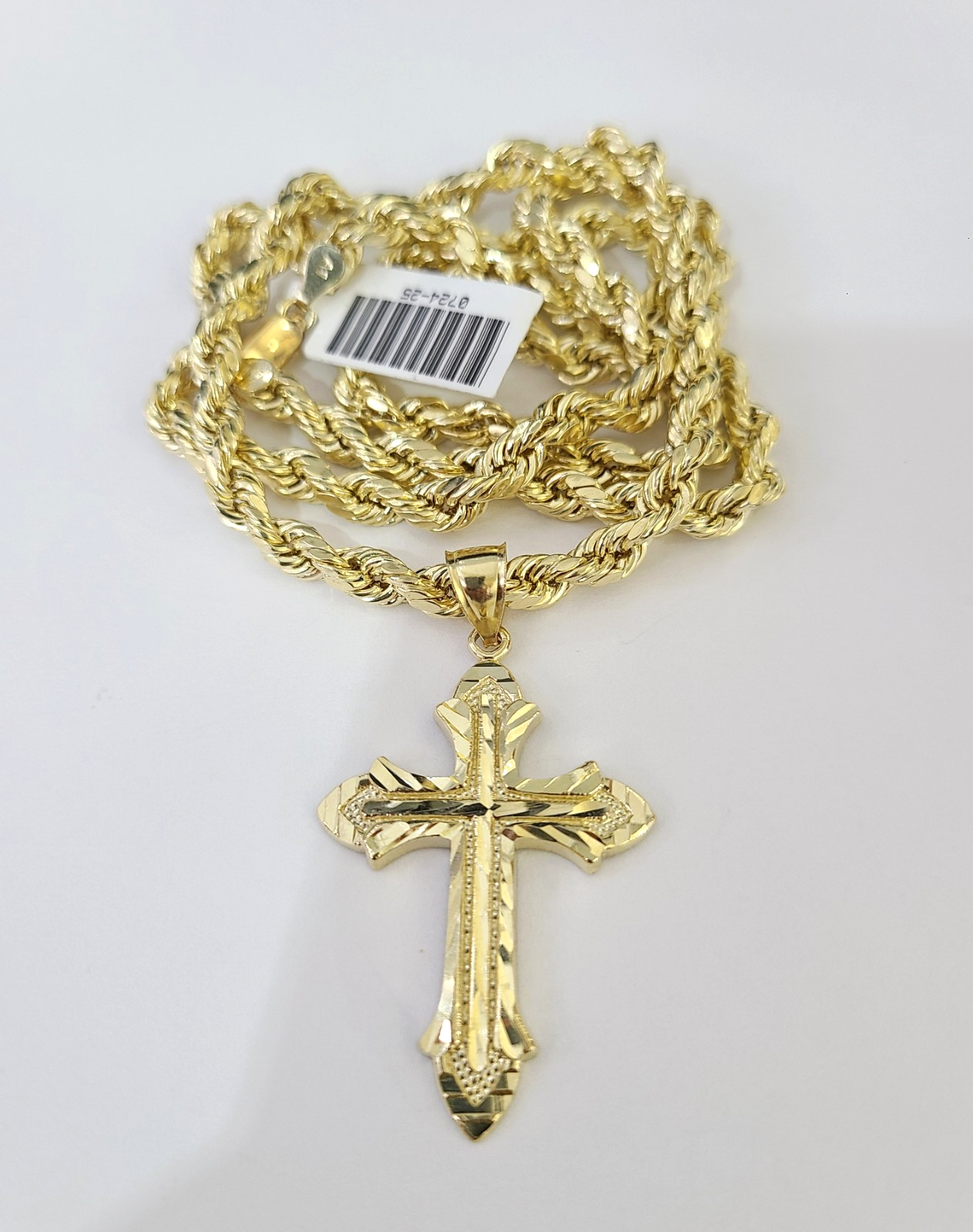 Real 10k Rope Chain Jesus Cross Charm Necklace Pendant Set 5mm 18"-28" Gold