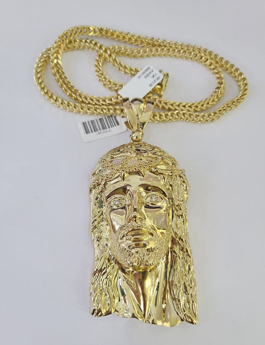 10K Franco Chain Jesus Head Pendant Charm Necklace 20"-26" 5mm Gold Yellow SET
