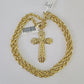 Real 10k Rope Chain Jesus Cross Charm Necklace Pendant Set 5mm 20"-30" Inch Gold