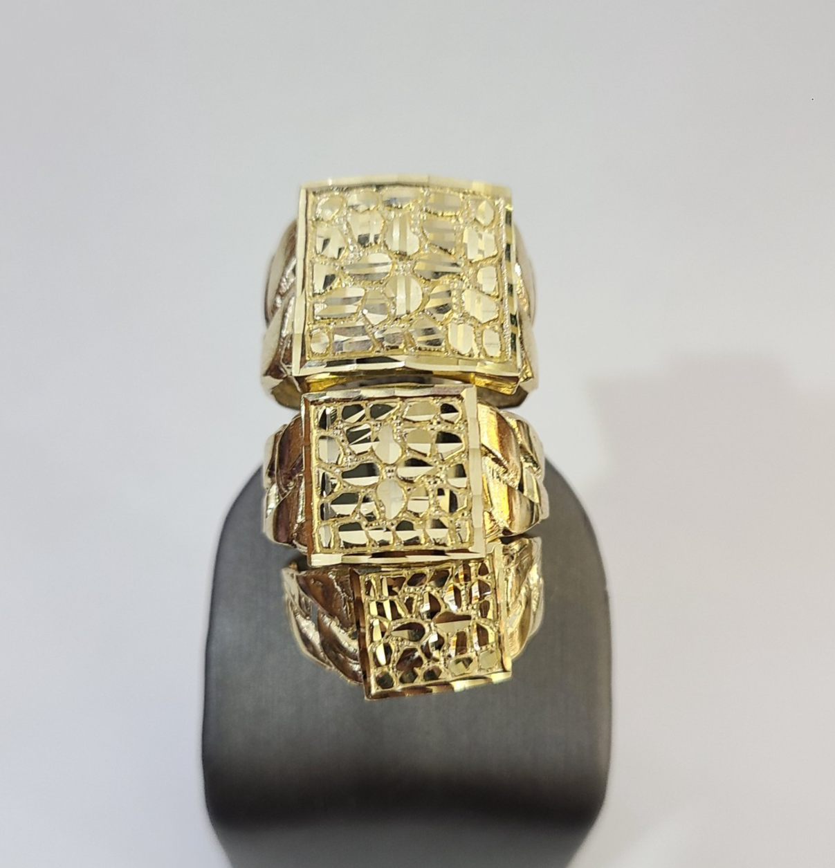 10k Nugget Cuban Ring Yellow Gold Women Men Real Genuine 10Kt