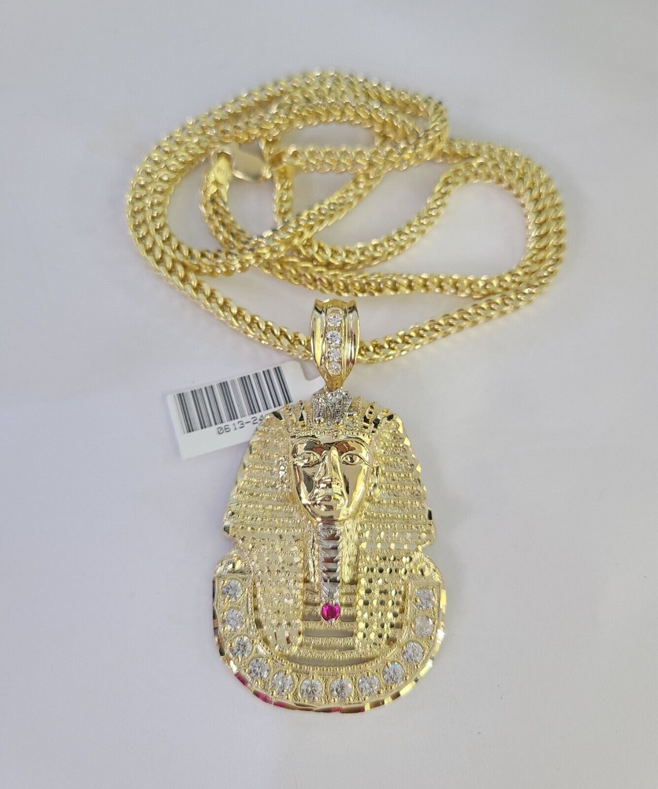 10K Franco Chain Pharaoh Pendant Charm Necklace 20"-28" 4mm Yellow Gold SET