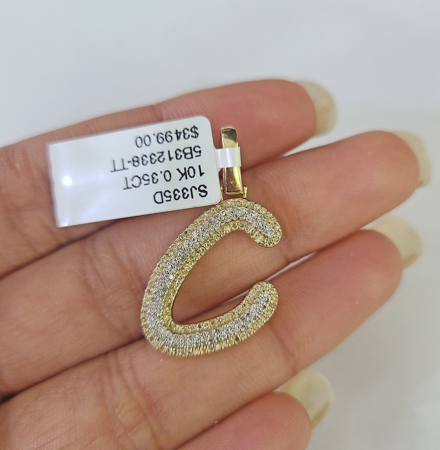 10k Miami Cuban Chain C Diamond Charm Set 4mm 18-26"Yellow Gold Necklace Pendant