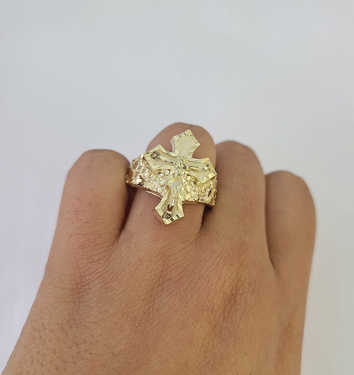 Real 10k Jesus Crucifix Cross Ring Band Yellow Gold Mens Casual Ring 10kt Size 8