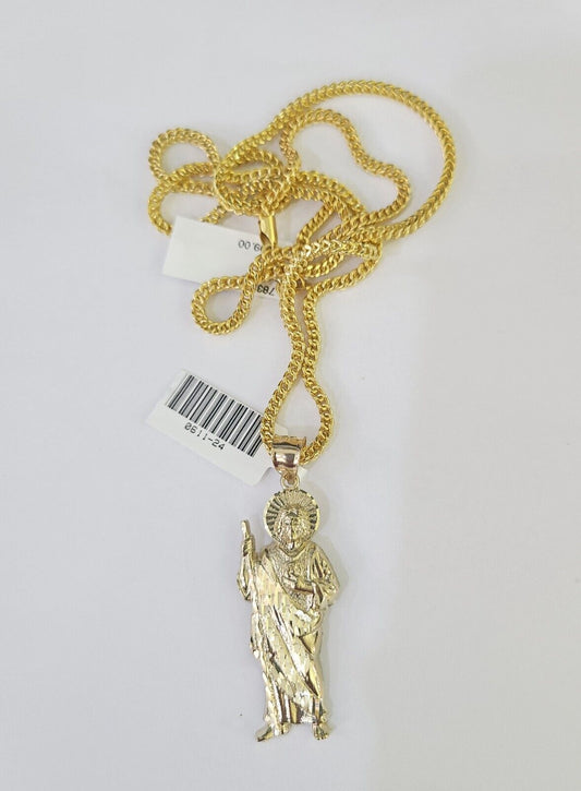 10K Franco Chain Saint Jude Pendant Charm Necklace 20"-26" 2.5mm Yellow Gold