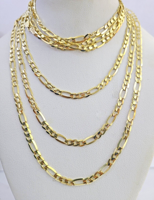 10K Solid Figaro Link Chain Necklace Yellow Gold 4mm 20" 22" 24" 10kt