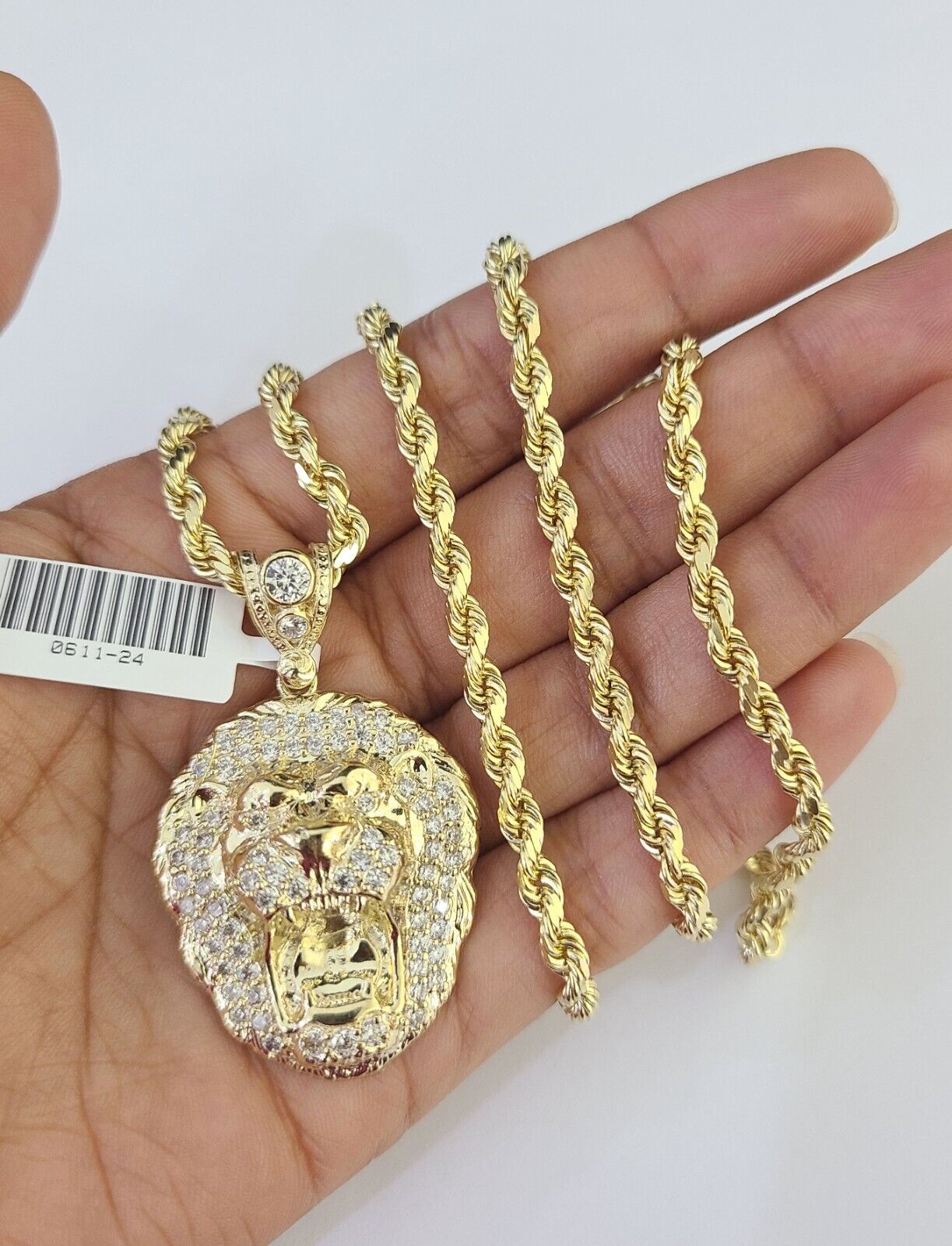 10k Solid Rope Chain Roaring Lion Charm Set 4mm 20"-28" Necklace Gold Yellow