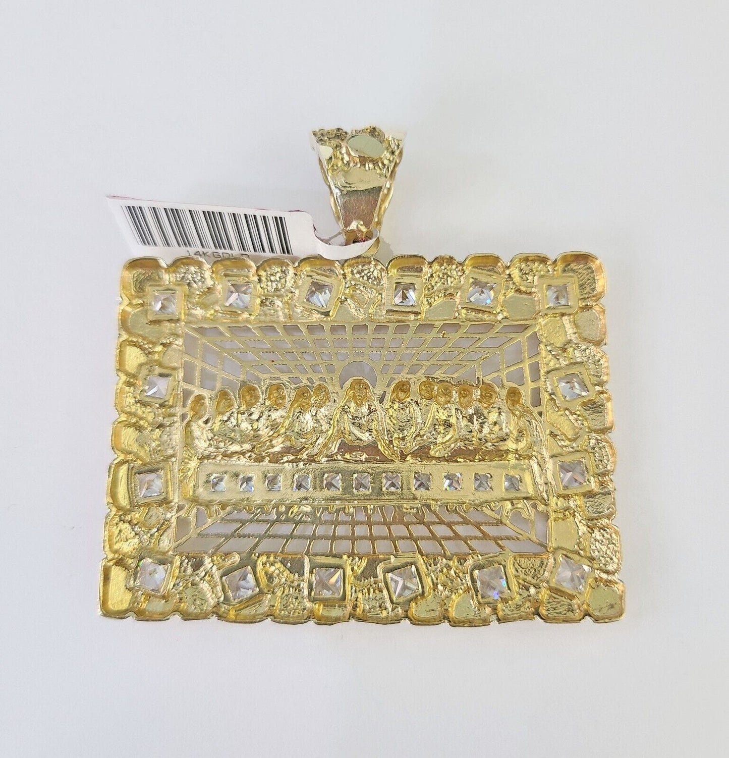 Real 10k Last Supper Pendant Charm Yellow Gold Mens Nugget 2" Diamond Cut