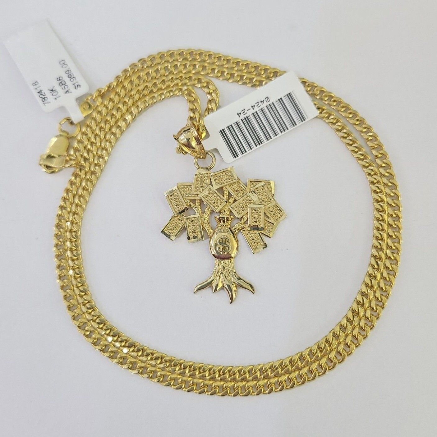 money tree chain 10K Gold Miami Cuban Chain Money Tree Charm 20"-30" 3mm REAL Pendant N – Globalwatches10