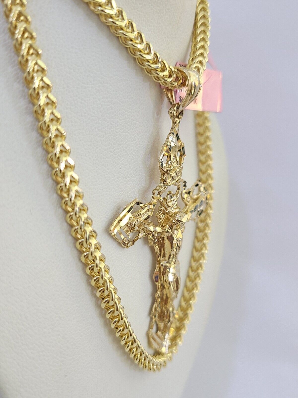 14K Franco Chain Jesus INRI Cross Pendant Charm Necklace 20"-26" 4mm Gold