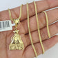 10K Franco Chain Everybody Eats Pendant Charm Necklace 16"-24" 2mm Gold SET