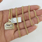 10K Gold Miami Cuban Chain Last Supper Charm 18"-30" 3mm REAL Pendant