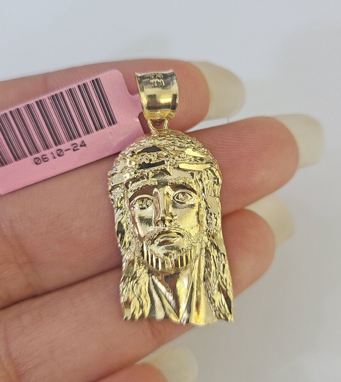 Real 14K Yellow Gold Jesus Head Pendant Charm Genuine 1.25"