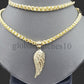 10k Yellow Gold Angel Wing Pendant Charm 10k Solid Rope palm Byzantine chain Set