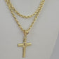 10k Rope Chain Jesus Cross Pendant 18"-26" Set Charm Necklace Yellow Gold