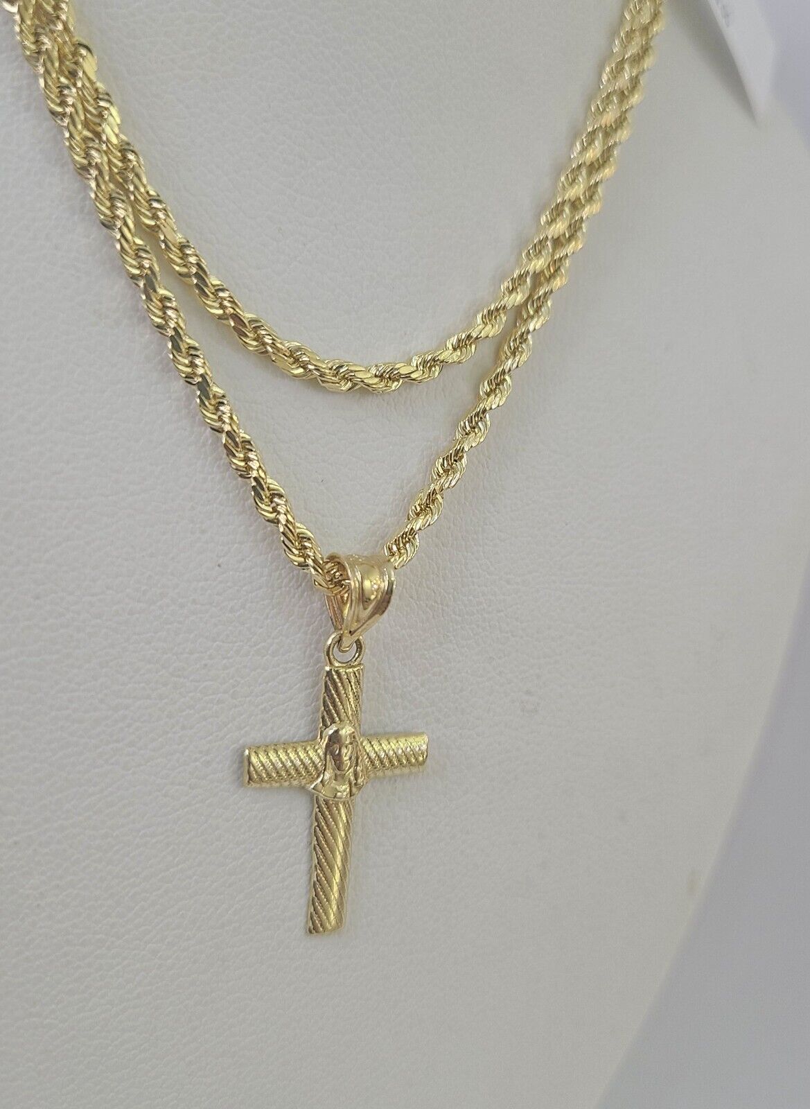 10k Rope Chain Jesus Cross Pendant 18"-26" Set Charm Necklace Yellow Gold