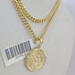 10K Gold Miami Cuban Chain Mayan Calendar 18"-28" 3mm REAL Pendant Necklace SET