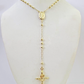 Real 14k Gold Rosary Necklace INRI Jesus Cross Women 22" Diamond Cut Solid