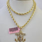 14k Solid Rope Chain Jesus Anchor Charm Set 4mm 18-28" Inch Necklace Yellow Gold