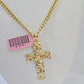 Real 10k Yellow Gold Chain Cross Charm Set Miami Cuban Link 4mm Necklace Pendant