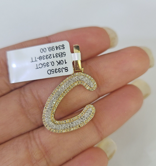 10k Yellow Gold Diamond C Charm Pendant Initial Alphabet Letter Real Genuine