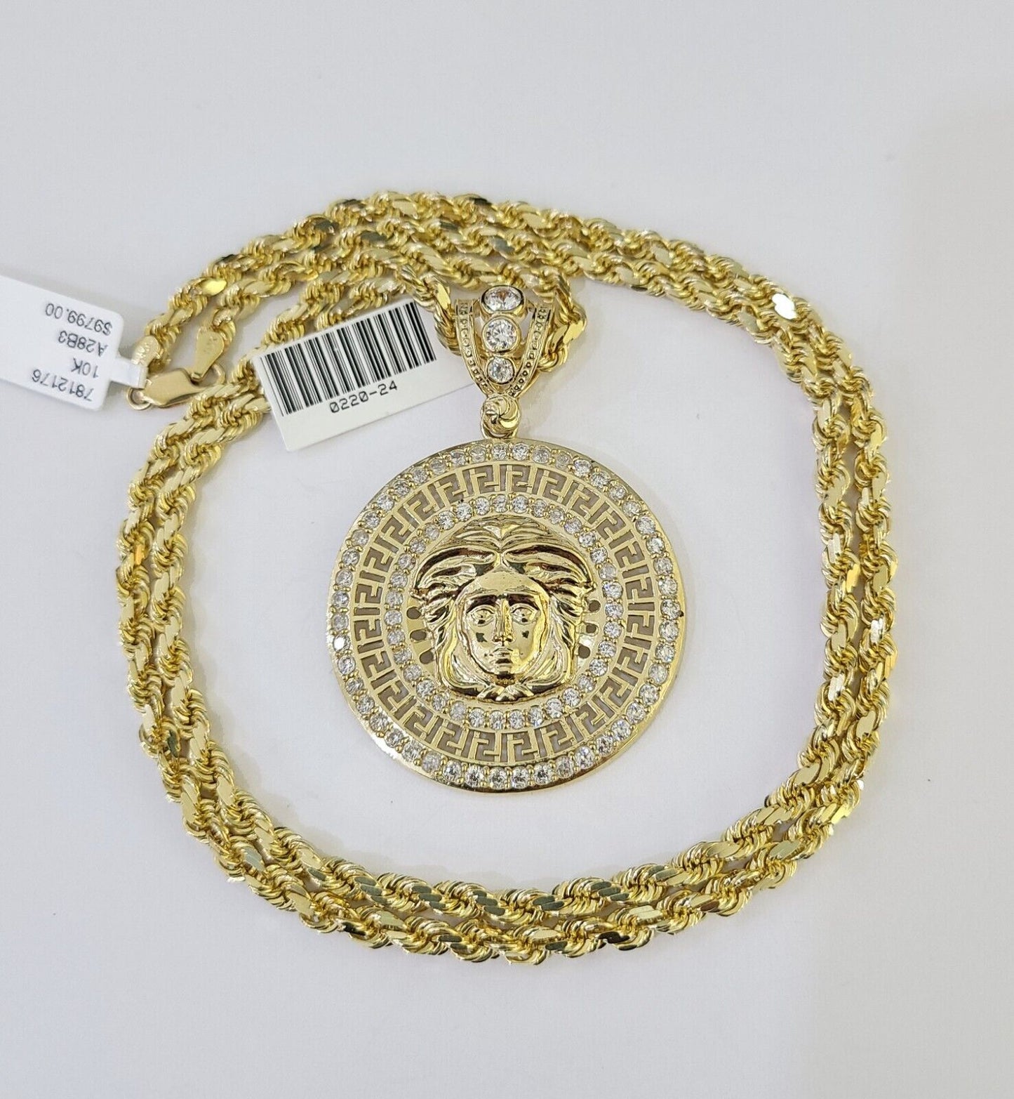 10k Solid Rope Chain Head Charm Set 4mm 18"-28"Inch Necklace REAL Gold