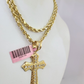 Real 14k Solid Rope Chain Jesus Cross Charm Gold Set 4mm 18"-30" Necklace