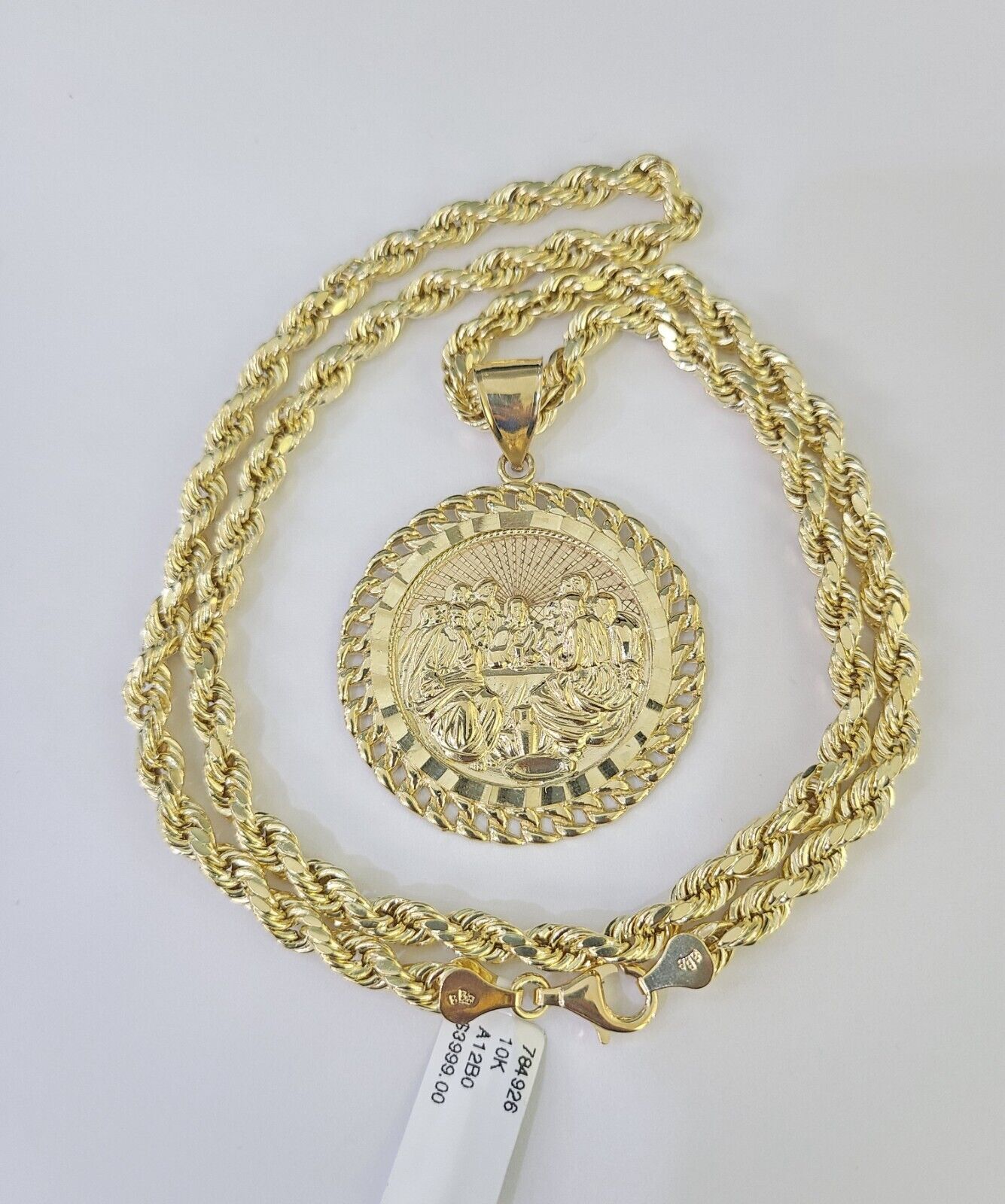 Real 10k Rope Chain Last Supper Charm Set 7mm 18"-26" Inch Necklace Yellow Gold